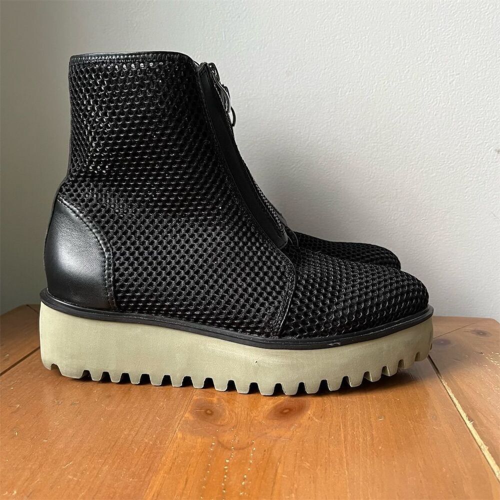 ALL BLACK Women's Amazing Flatform Bootie Black Mesh & Leather Zip Closure 12
